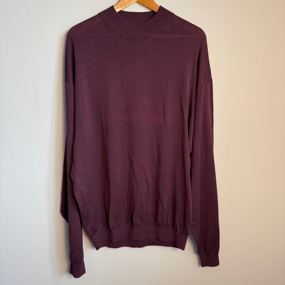 Pronto Uomo Mens Silk Blend Mock Neck Long Sleeve Sweater‎ Plum Size 3XLT Preppy